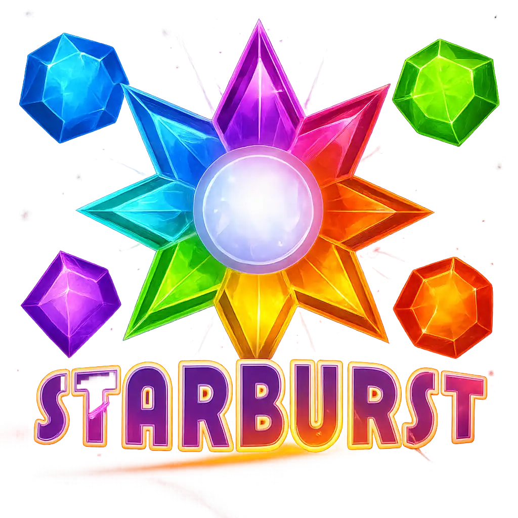 Starburst slot game tile with colourful gems and starburst symbols