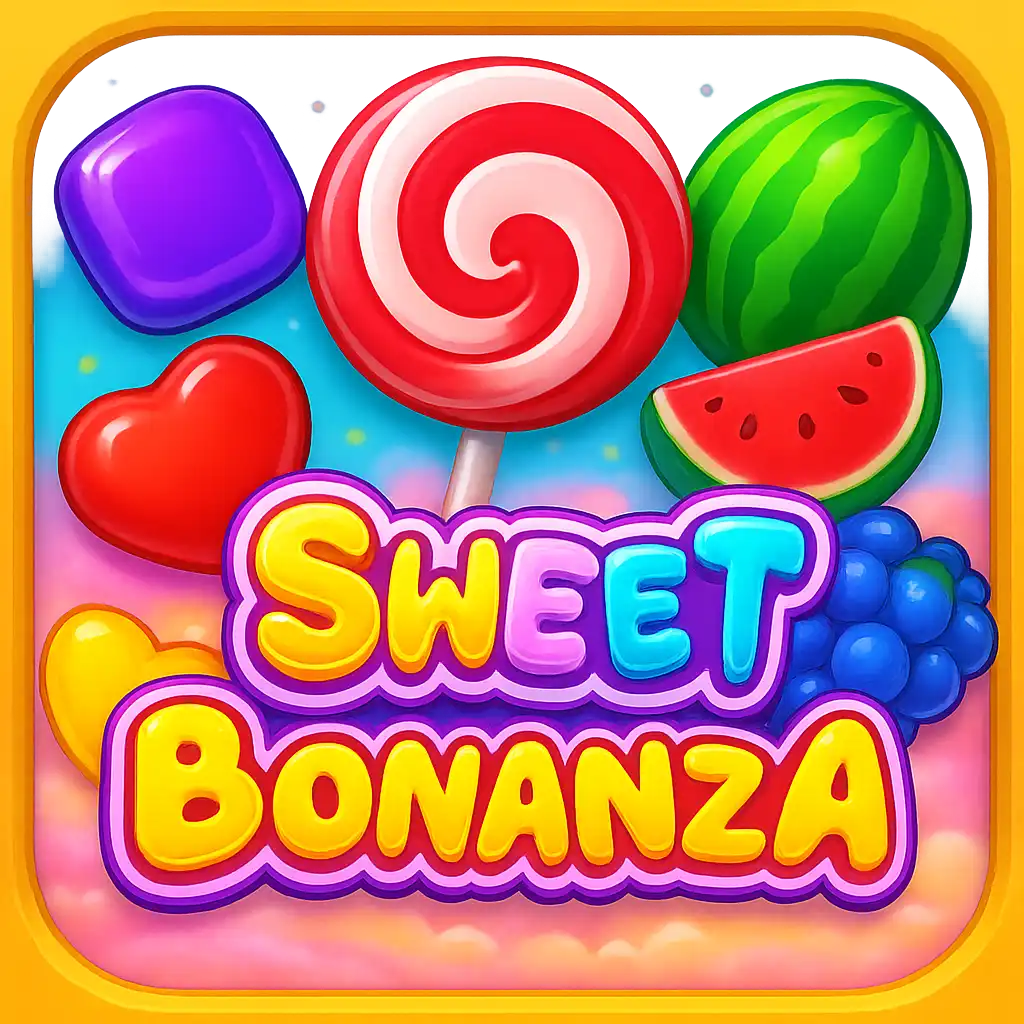 Sweet Bonanza slot game tile bursting with candy and fruit symbols